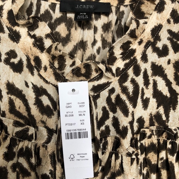 J. CREW Top XS Oversized Leopard Cheetah Keyhole Flutter Sleeve Animal Print - Picture 7 of 8